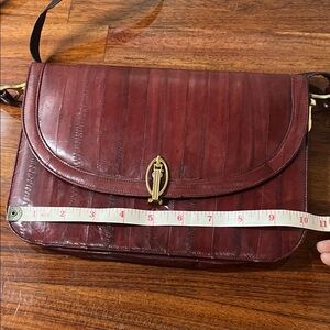 Vintage Burgundy Leather Crossbody Bag with Gold Toggle